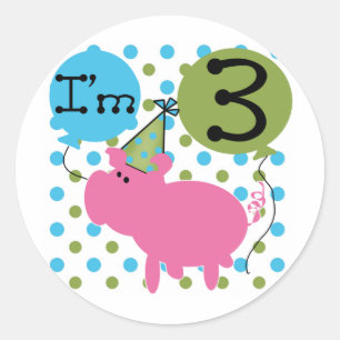 Pig 3rd Birthday Tshirts and Gifts Classic Round Sticker