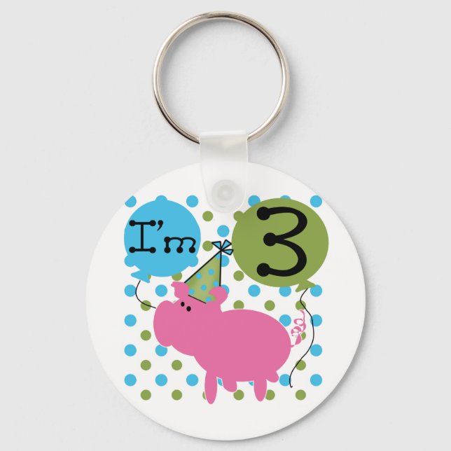 Pig 3rd Birthday Tshirts and Gifts Key Ring (Front)