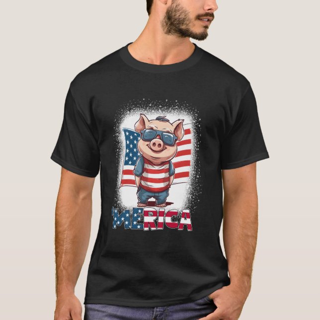 Pig 4Th Of July Patriotic Merica Usa Flag T-Shirt (Front)