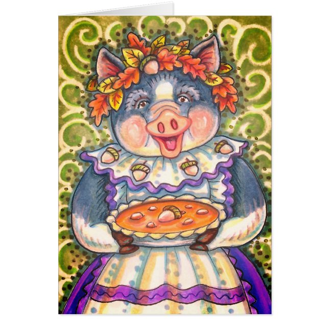PIG & ACORN PIE THANKSGIVING GREETING CARD Blank (Front)