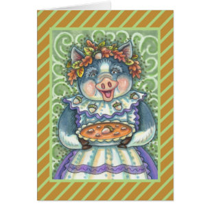 PIG & ACORN PIE THANKSGIVING GREETING CARD Blank