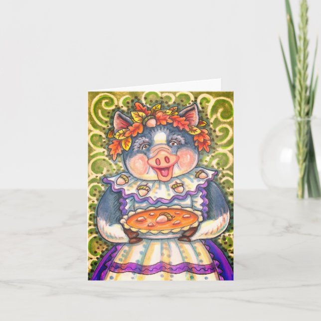 PIG & ACORN PIE, THANKSGIVING MADE WITH LOVE Blank Card (Front)
