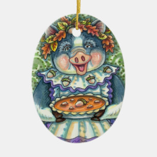 PIG & ACORN PIE, THANKSGIVING MADE WITH LOVE CERAMIC TREE DECORATION