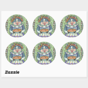 PIG & ACORN PIE, THANKSGIVING MADE WITH LOVE CLASSIC ROUND STICKER