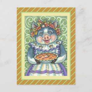 PIG & ACORN PIE, THANKSGIVING MADE WITH LOVE HOLIDAY POSTCARD