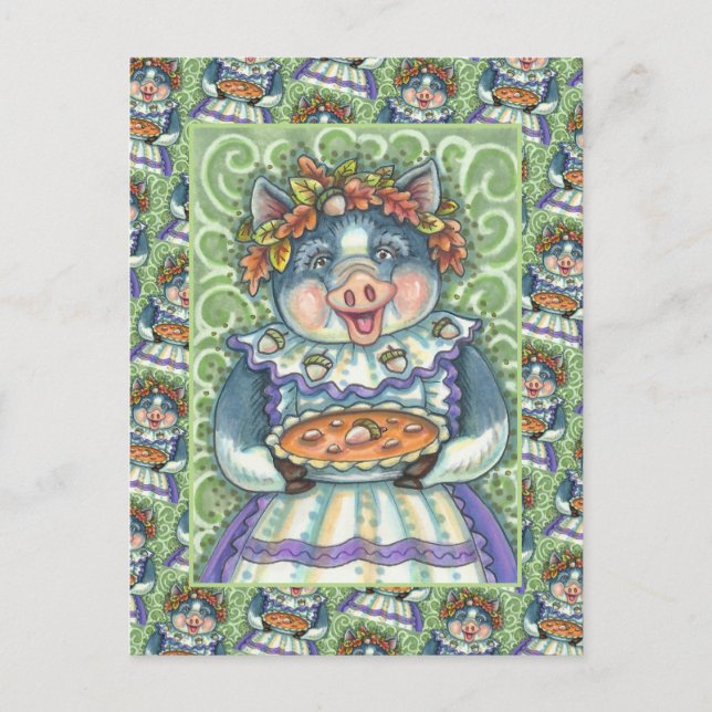 PIG & ACORN PIE, THANKSGIVING MADE WITH LOVE HOLIDAY POSTCARD (Front)