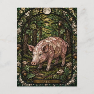Pig, Acorn Stained Glass Postcard