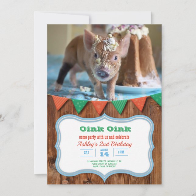 Pig and Cake Birthday Invitation (Front)