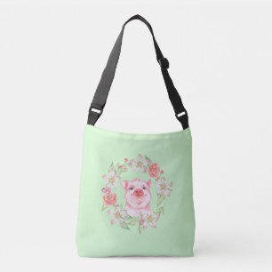 Pig and flowers crossbody bag