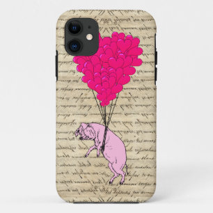 Pig and heart balloons iPhone 11 case