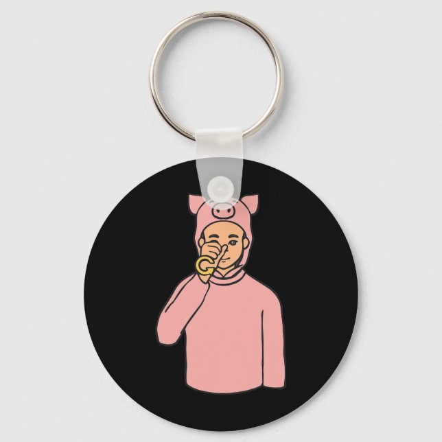 Pig Animal ASL Hand Gesture Deaf Hearing Loss Awar Key Ring (Front)