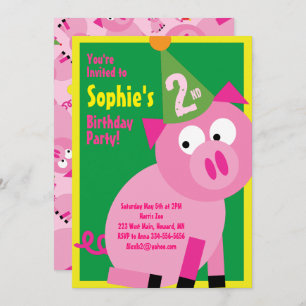 Pig Animal Kid's Birthday Party Invitations