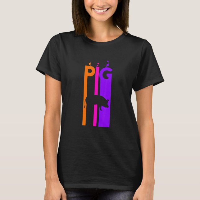 Pig Animal Rainbow Bubble With Silhouette T-Shirt (Front)