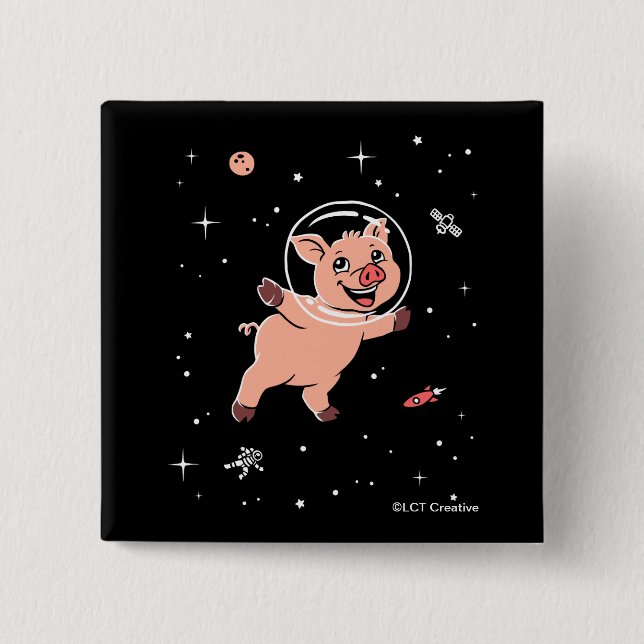 Pig Animals In Space 15 Cm Square Badge (Front)