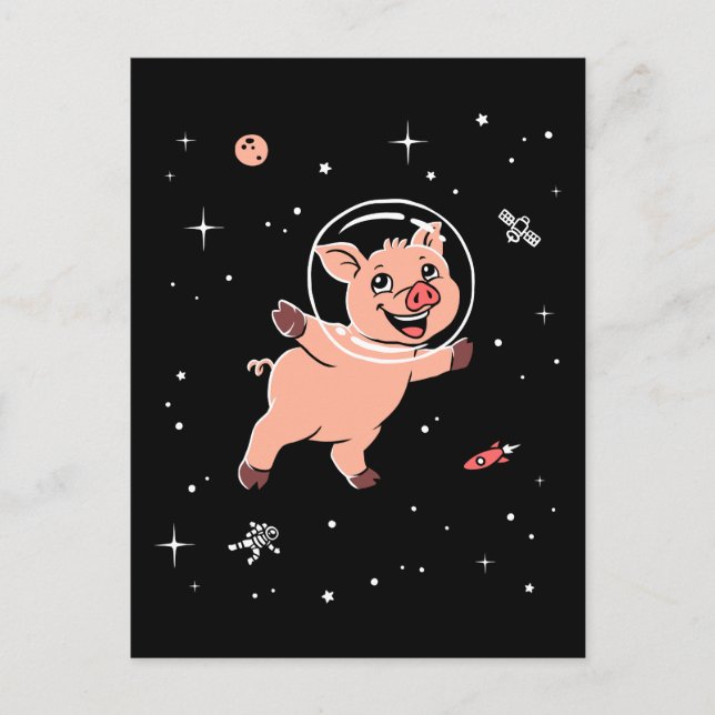 Pig Animals In Space Postcard (Front)