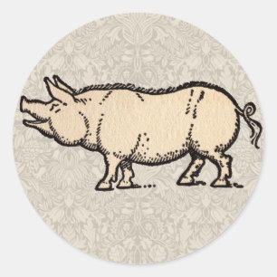 Pig Antique Piggy Cute Vintage Classic Round Sticker