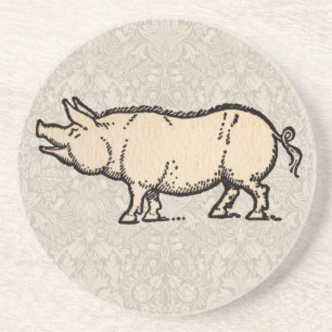 Pig Antique Piggy Cute Vintage Coaster