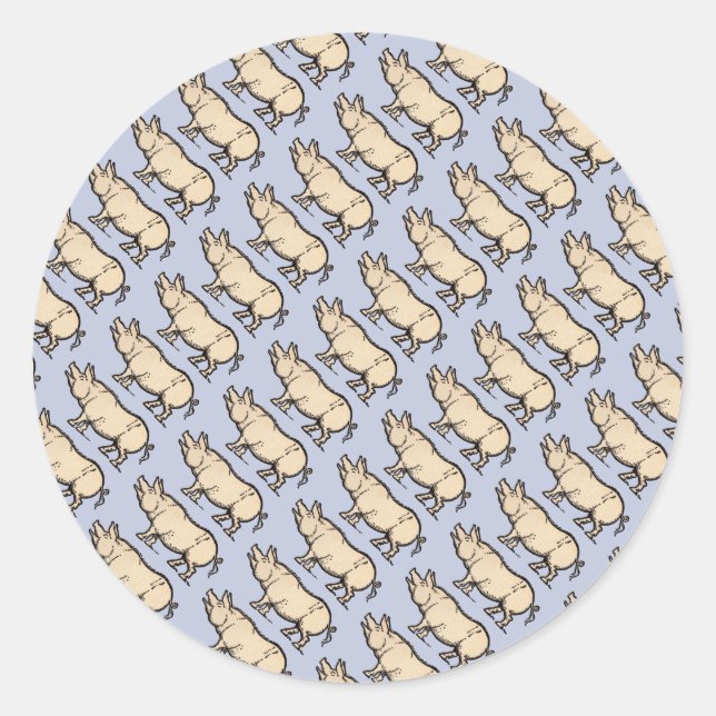 Pig Antique Piggy Cute Vintage Illustration Classic Round Sticker (Front)