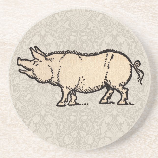 Pig Antique Piggy Cute Vintage Illustration Coaster (Front)