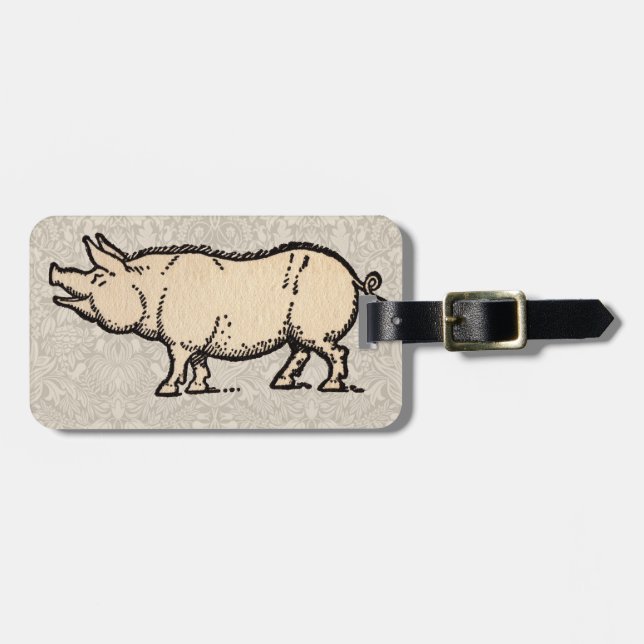 Pig Antique Piggy Cute Vintage Illustration Luggage Tag (Front Horizontal)