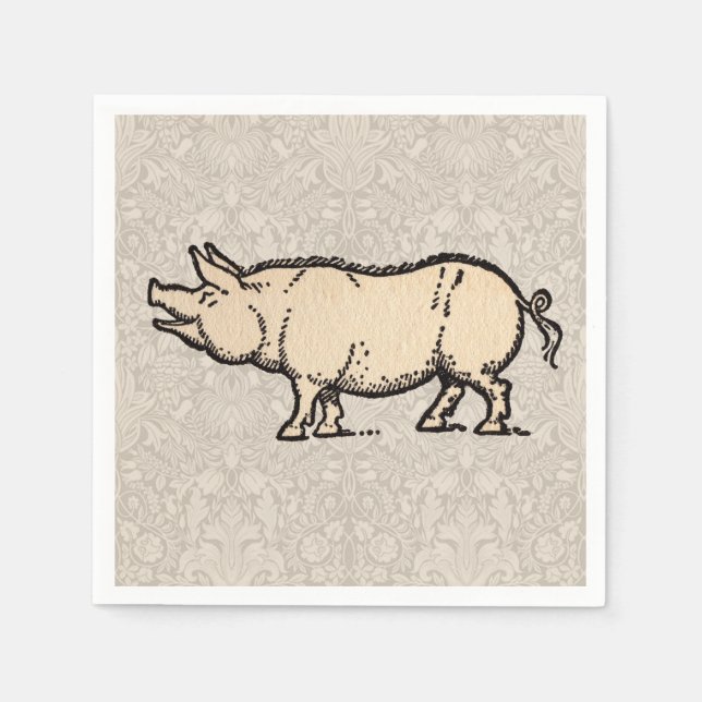 Pig Antique Piggy Cute Vintage Illustration Napkin (Front)