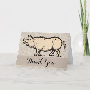 Pig Antique Piggy Cute Vintage Illustration Thank You Card