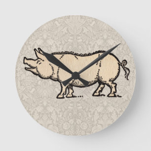 Pig Antique Piggy Cute Vintage Round Clock