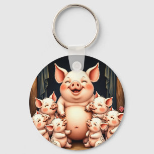 Pig Art – Mother & Piglets Key Ring