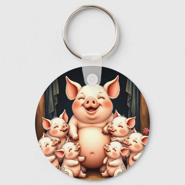  Pig Art – Mother & Piglets Key Ring (Front)