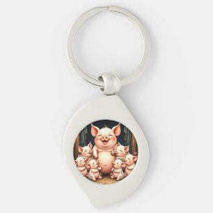 Pig Art – Mother & Piglets Key Ring
