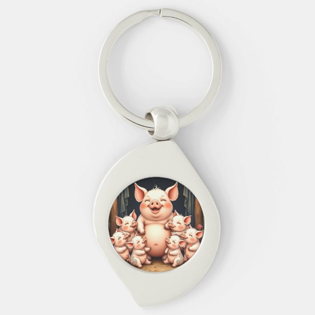  Pig Art – Mother & Piglets Key Ring (Front)