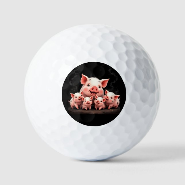 Pig Artwork – Mother Pig & Piglets Golf Balls (Front)