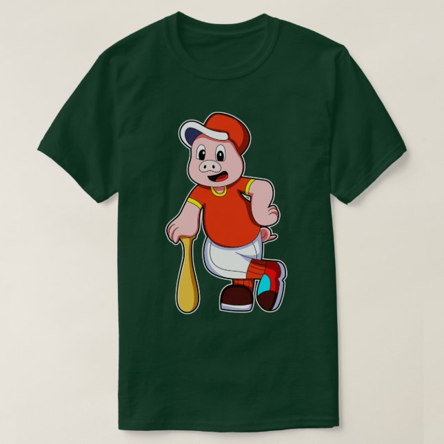 Pig as Batter at Baseball Cap T-Shirt (Design Front)