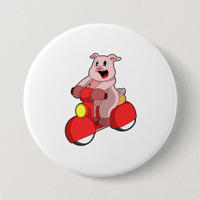 Pig as Biker with Scooter 7.5 Cm Round Badge (Front)