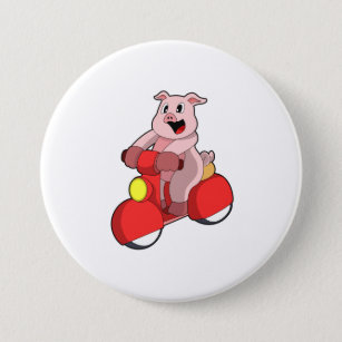 Pig as Biker with Scooter 7.5 Cm Round Badge