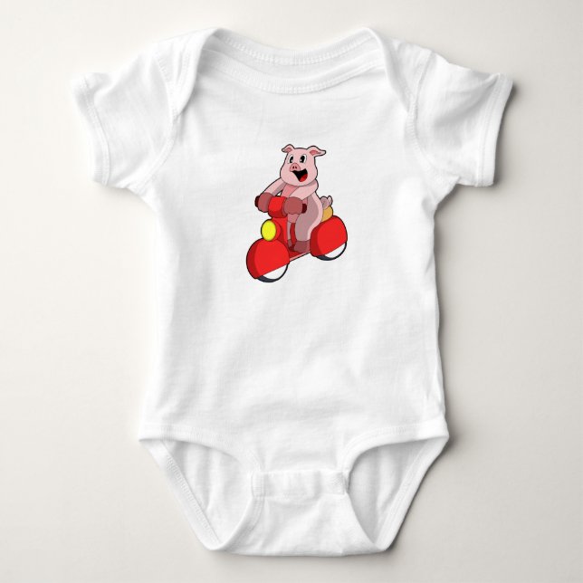 Pig as Biker with Scooter Baby Bodysuit (Front)