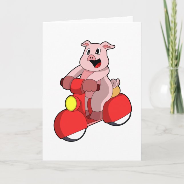 Pig as Biker with Scooter Card (Front)