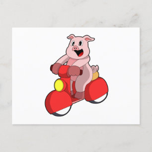 Pig as Biker with Scooter Postcard