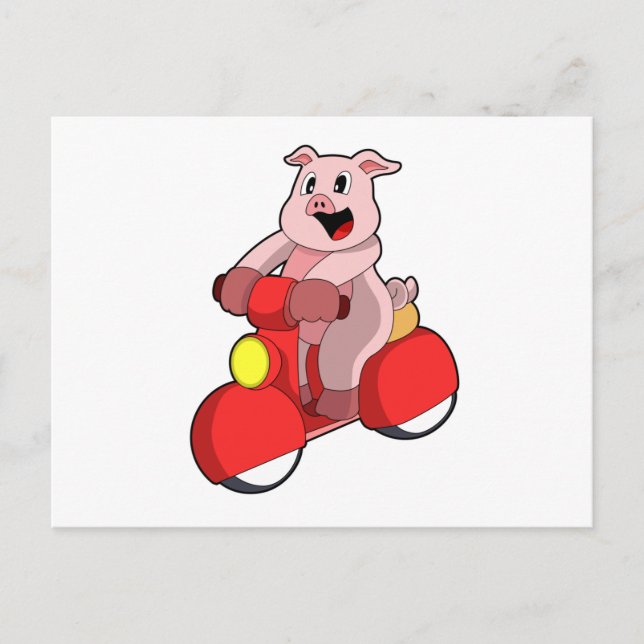 Pig as Biker with Scooter Postcard (Front)