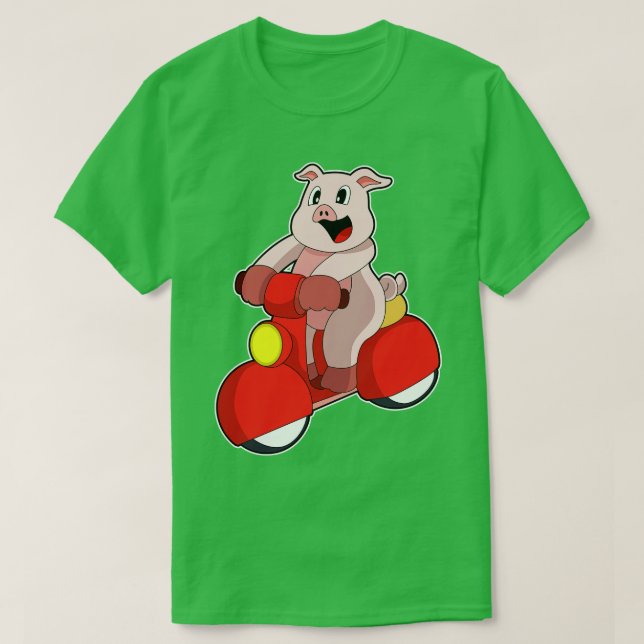 Pig as Biker with Scooter T-Shirt (Design Front)