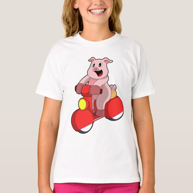 Pig as Biker with Scooter T-Shirt (Front)