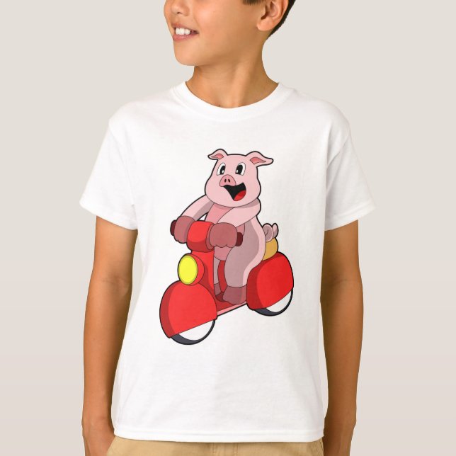 Pig as Biker with Scooter T-Shirt (Front)