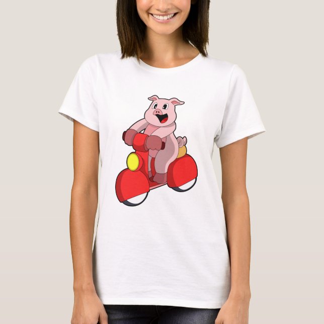 Pig as Biker with Scooter T-Shirt (Front)