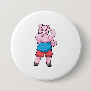 Pig as Bodybuilder with big Upper arm 7.5 Cm Round Badge