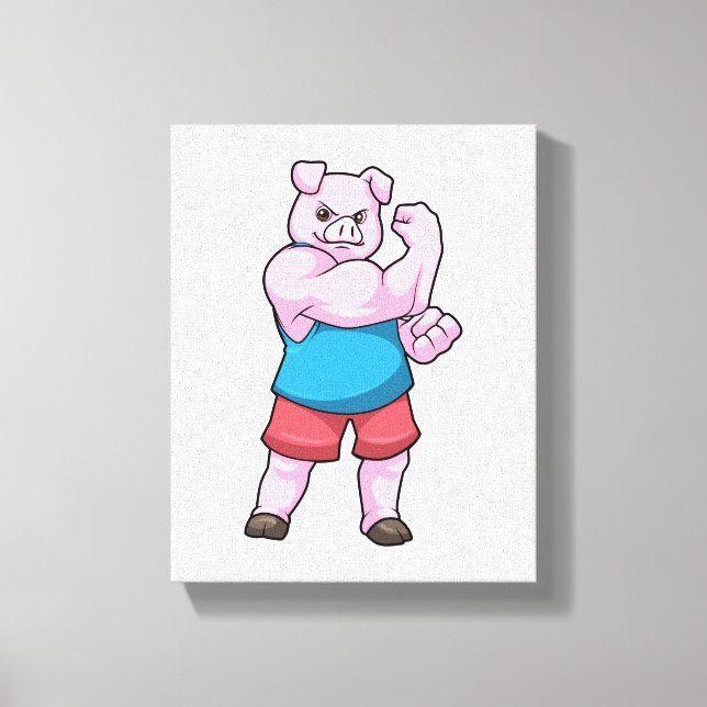 Pig as Bodybuilder with big Upper arm Canvas Print (Front)