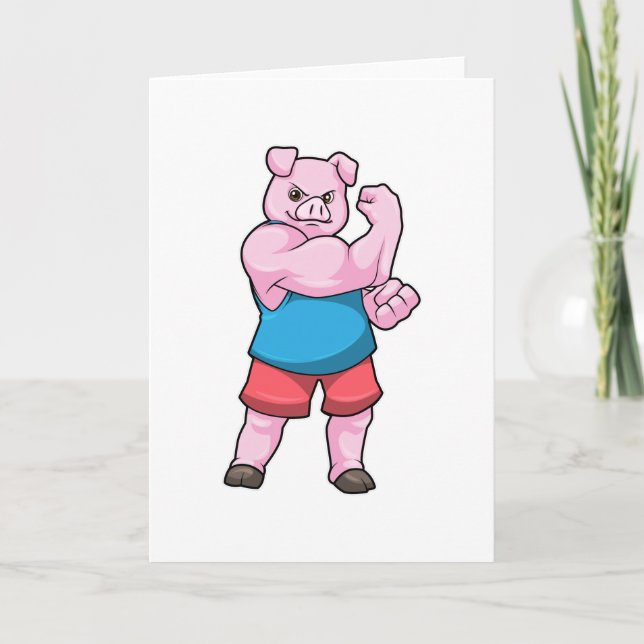 Pig as Bodybuilder with big Upper arm Card (Front)