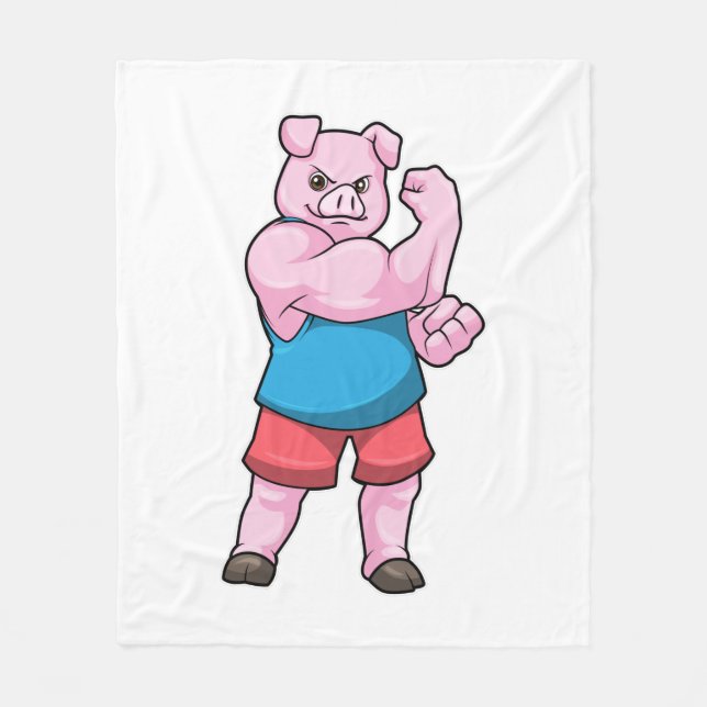 Pig as Bodybuilder with big Upper arm Fleece Blanket (Front)