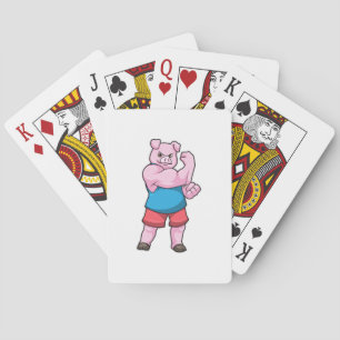 Pig as Bodybuilder with big Upper arm Playing Cards