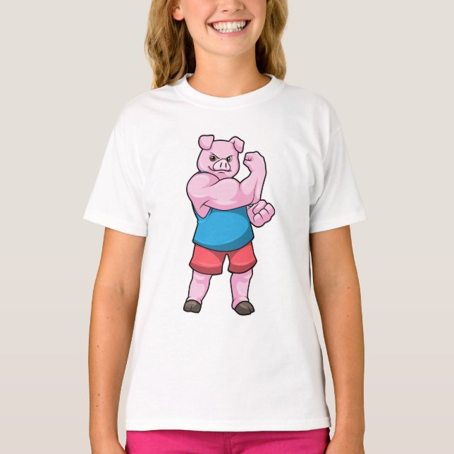 Pig as Bodybuilder with big Upper arm T-Shirt (Front)