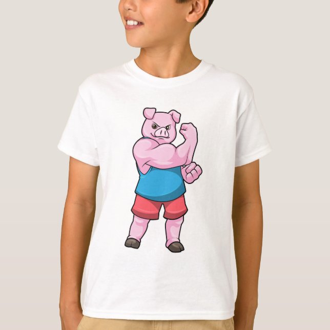 Pig as Bodybuilder with big Upper arm T-Shirt (Front)